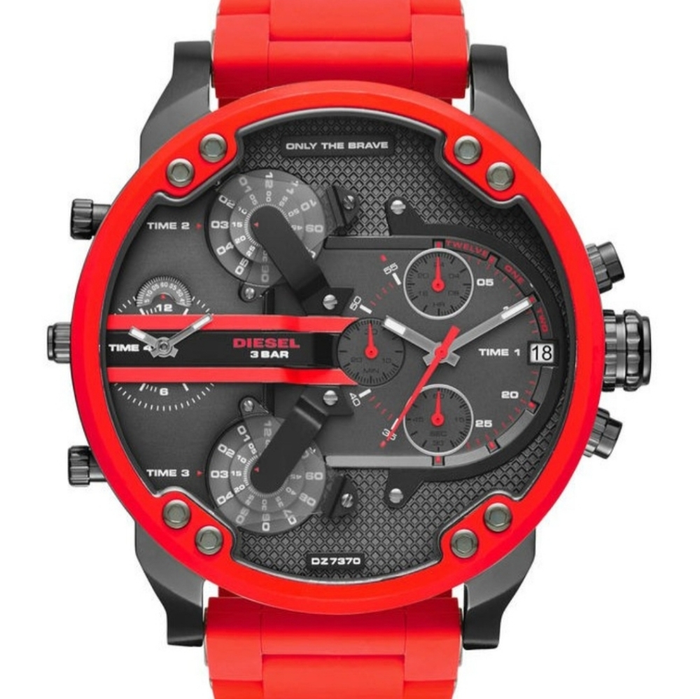 New Diesel Mr Daddy 2.0 Dial Red Stainless Steel Watch For Men - DZ7370 No Box